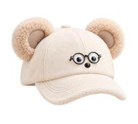Cappellino da baseball con orecchie da orso 3D e caldo peluche | Occhiali che indossano il viso dell'orso e le orecchie di peluche, la tesa curva aggiunge calore per le donne autunno e