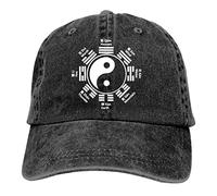 Cappellino da baseball vintage regolabile in twill tinta unita cappelli da cowboy denim papà cappello per uomo donna ragazzo ragazza, Tai Chi Yin Yang Zen Taoismo Nero, Taglia unica
