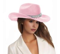 Cappellino da donna 2026 cilindro jazz per uomo e donna, cilindro west-cowboy, cappello da sposa, cappello da pescatore europeo e pazzo, cappello da pescatore all'aperto cappello estivo, Colore: rosa
