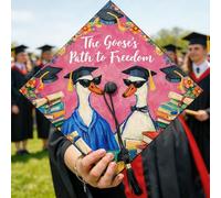 Cappellino da laurea con anatre, fantasiosi libri colorati fiori pesca pesca 2026 laurea cappello decorazioni roba per feste senior ritratti sessioni celebrazioni 24,9 x 24,9 cm