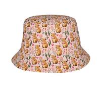 Cappellino Fiori di Tulipano A Forma di Cuore con Capibara Trendy Bucket Hat Impermeabile Cappello da Secchio per Summer Caccia Golf