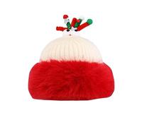 Cappellino invernale Buben Hat Winter Warm Caps with Plush Brim Reindeer Crochet Beanie Christmas Hat 2024 Berretto da uomo in pelliccia di agnello, Colore: rosso, Taglia unica