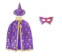 Cappellino per Halloween, costume da Wizard Costume, Wizard Cape Witch Cape with Hat Costume Witch Hat Fancy Dress Costume (viola, 140-180 cm)