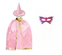 Cappellino per Halloween, costume da Wizard Costume, Wizard Cape Witch Cape with Hat Costume Witch Hat Fancy Dress Costume (rosa, 140-180 cm)
