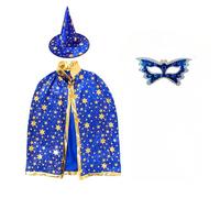 Cappellino per Halloween, costume Wizard Costume, Wizard Cape Witch Cape with Hat Costume Witch Hat Fancy Dress Costume (blu, 140-180 cm)