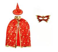 Cappellino per Halloween, costume Wizard Costume, Wizard Cape Witch Cape with Hat Costume Witch Hat Fancy Dress Costume (rosso, 90-140 cm)