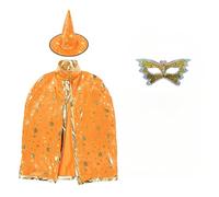 Cappellino per Halloween, costume Wizard Costume, Wizard Cape Witch Cape with Hat Costume Witch Hat Fancy Dress Costume (giallo, 90-140 cm)
