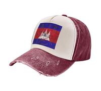 Cappellino Snapback Vintage Color Block con Bandiera Della Cambogia, Cappellino da Baseball in Denim Lavato Retrò, Tessuto di Cotone Traspirante, Regolabile, per Attività All'Aperto 2 One Size