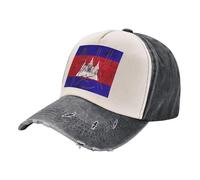 Cappellino Snapback Vintage Color Block con Bandiera Della Cambogia, Cappellino da Baseball in Denim Lavato Retrò, Tessuto di Cotone Traspirante, Regolabile, per Attività All'Aperto 4 One Size