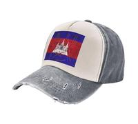 Cappellino Snapback Vintage Color Block con Bandiera Della Cambogia, Cappellino da Baseball in Denim Lavato Retrò, Tessuto di Cotone Traspirante, Regolabile, per Attività All'Aperto 3 One Size