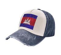 Cappellino Snapback Vintage Color Block con Bandiera Della Cambogia, Cappellino da Baseball in Denim Lavato Retrò, Tessuto di Cotone Traspirante, Regolabile, per Attività All'Aperto 5 One Size