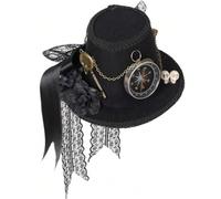 Cappellino steampunk mini, fermaglio per capelli punk con ingranaggi meccanici, piccolo cappello nero con decorazione a bussola, il miglior regalo per Ognissanti, cappello fascinatore con velo vintage