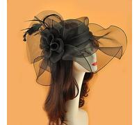 Cappello a bombetta con fiori in velo oversize Accessori per capelli in piume Copricapo Accessori per abiti da sposa Corea Giappone Nero Bianco-1