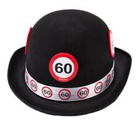 Cappello a bombetta nero con segnale stradale 60 anni