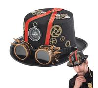Cappello a bombetta Steampunk, in pelle, stile vintage, con occhiali e occhiali, cappello gotico rimovibile, per cosplay e Halloween