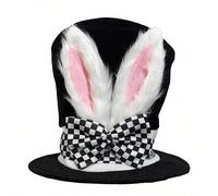 Cappello a cilindro bianco da coniglio per il giorno di Pasqua, accessorio per costume da Alice nel Paese delle Meraviglie, Bianconiglio, Cappellaio Matto, per uomo e donna, con orecchie, adatto anche