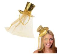 Cappello a cilindro da donna glitterato - Confezione da 1 - Mini cappello a cilindro dorato con paillettes e velo abbinato - Accessorio per costume di Halloween o Natale