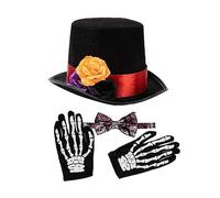 Cappello a cilindro per feste di Halloween per donne e uomini con stampa teschio papillon scheletro calzini per feste travestimento costume cosplay maghi cappello cappello a cilindro set costume