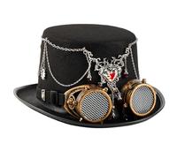 Cappello a cilindro punk con catena funzionale con ciondolo a forma di cuore e occhiali regolabili per Halloween Cosplay costume accessori punk cappello con occhiali