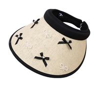 Cappello a cilindro vuoto da donna a tesa larga per esterni Regolare la dimensione della testa del sole con fiocco decalcomanie per il campeggio parasole da donna, bordo beige nero, Taglia unica