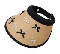 Cappello a cilindro vuoto da donna a tesa larga per esterni Regolare la dimensione della testa del sole con fiocco decalcomanie per il campeggio parasole da donna, bordo nero kaki, Taglia unica