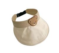 Cappello a cilindro vuoto per bambini a tesa larga per esterni Regola la dimensione della testa del sole con decalcomanie dell'orso del fumetto per il campeggio parasole, Bianco sporco 1, Taglia unica