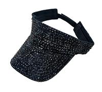 Cappello a cilindro vuoto per parasole con strass a tesa larga per protezione spiaggia pieghevole scatola da sole femminile, Nero , Taglia unica