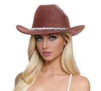 Cappello a Cilindro Western in Lana, con Tre Strass, Unisex, Elegante