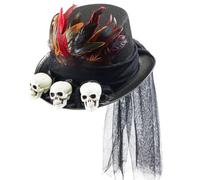 Cappello a coppa Steampunk,Cappello Steampunk con teschio, Halloween | Costume da copricapo cosplay con teschi, piume, maglia nera, cappello a coppa Steam Punk e donna pa