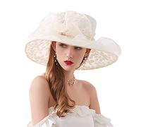 Cappello a Donna in Organza,Church Fascinator Cappello da Sposa,Cappello da Sole alla Moda a Tesa Larga,Pieghevole Cappello da Spiaggia Protezione Solare con Decorazione Floreale