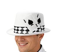 Cappello a forma di mago per travestimento, accessorio mago, motivo carte da gioco, cappello per spettacolo di festa, per animatori professionisti, insegnanti, teatro organizzatori feste
