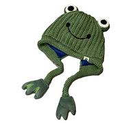 Cappello a forma di rana carino cappello lavorato a maglia con rana zampe, protezione per l'orecchio per l'autunno inverno quotidiano di usura mattina allenamento, Verde scuro, S/L
