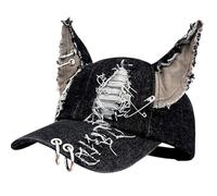 Cappello a Orecchie di Gatto Cappello Y2K strappato Nero con Tetto a Cerchio Punk Grunge estetico Berretto da Baseball Protezione Solare Elegante Elegante Si Adatta alla Maggior Parte del Berretto