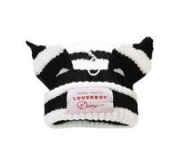 Cappello a righe con orecchie di gatto carino berretto lavorato a maglia berretto caldo teschio cappello all'uncinetto per uomini e donne, Nero, Bianco, Medium-Large