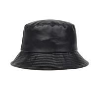 Cappello a secchiello Cappelli a in ecopelle Cappellino a in pelle PU Solid Top da uomo e donna pescatore Panama Cappellini berretto di pelle(Noir)