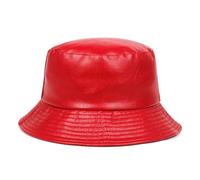 Cappello a secchiello Cappelli a in ecopelle Cappellino a in pelle PU Solid Top da uomo e donna pescatore Panama Cappellini berretto di pelle(Rot)