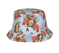 Cappello a Secchiello Cinese/Giapponese con Drago, Berretto Estivo da Pescatore, Cappello da Spiaggia con Drago per Uomo, Donna e Ragazzi.
