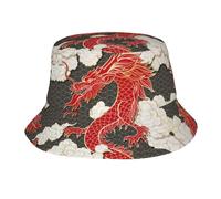 Cappello a Secchiello Cinese/Giapponese con Drago, Berretto Estivo da Pescatore, Cappello da Spiaggia con Drago per Uomo, Donna e Ragazzi.