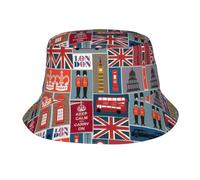 Cappello a Secchiello con Stampa dei Simboli Dell'Inghilterra per Uomo e Donna, Pieghevole, con Protezione Solare, Reversibile, Ideale per la Pesca e l'escursionismo.