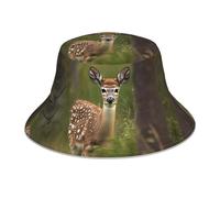 Cappello a Secchiello con Stampa di Cervo dalla Coda Bianca e cerbiatto nella Natura Selvaggia, Uomo Donna, Pieghevole con Protezione Solare per Pesca e Trekking