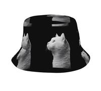 Cappello a Secchiello con Stampa di Un Gatto Bianco Che Guarda in lontananza, Cappello a Secchiello alla Moda, Adatto per la Pesca, la Spiaggia e Il Giardinaggio.