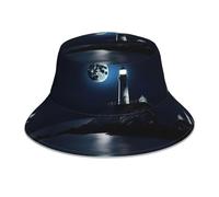 Cappello a Secchiello con Stampa Faro al Chiaro di Luna per Uomo e Donna, Pieghevole, con Protezione Solare, Reversibile, Ideale per la Pesca e l'escursionismo.