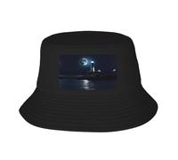 Cappello a Secchiello con Stampa Faro al Chiaro di Luna per Uomo e Donna, Pieghevole, con Protezione Solare, Reversibile, Ideale per la Pesca e l'escursionismo.