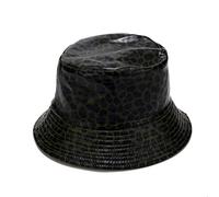 Cappello a secchiello con stampa leopardata in pelle PU Cheetah Animal Pattern Cappelli da pioggia reversibili Packable Berretti da pescatore per le donne, Verde, Etichettalia unica