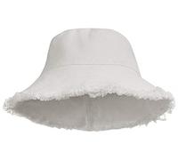 Cappello a secchiello da donna in cotone lavato con protezione solare effetto invecchiato, cappello estivo a tesa larga (misura 19,5 cm) (bianco 01)