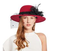 Cappello a secchiello da donna in feltro, stile vintage, invernale, in lana, floreale, a tesa larga, a bombetta, cappello a cloche, cappello da chiesa, elegante cappello jazz, cappello a cupola con