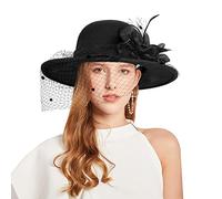 Cappello a secchiello da donna in feltro, stile vintage, invernale, in lana, floreale, a tesa larga, a bombetta, cappello a cloche, cappello da chiesa, elegante cappello jazz, cappello a cupola con