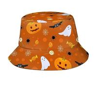 Cappello a Secchiello di Halloween a Forma di Zucca per Uomo e Donna, Pieghevole, alla Moda, Unisex, con Stampa di Halloween, Reversibile.
