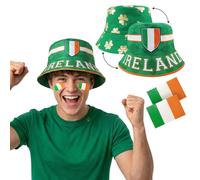 Cappello a secchiello Irlanda e tatuaggi bandiera irlandese fan kit verde adu...