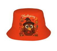 Cappello a Secchiello Pieghevole con Simpatico Tacchino e Zucca per Il Ringraziamento, Ideale per attività all'aperto, Spiaggia, Pesca e Sole, per Uomo e Donna.